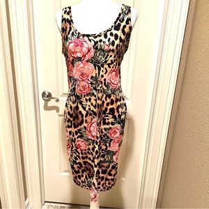 Animal Print and Roses Slip On Dress